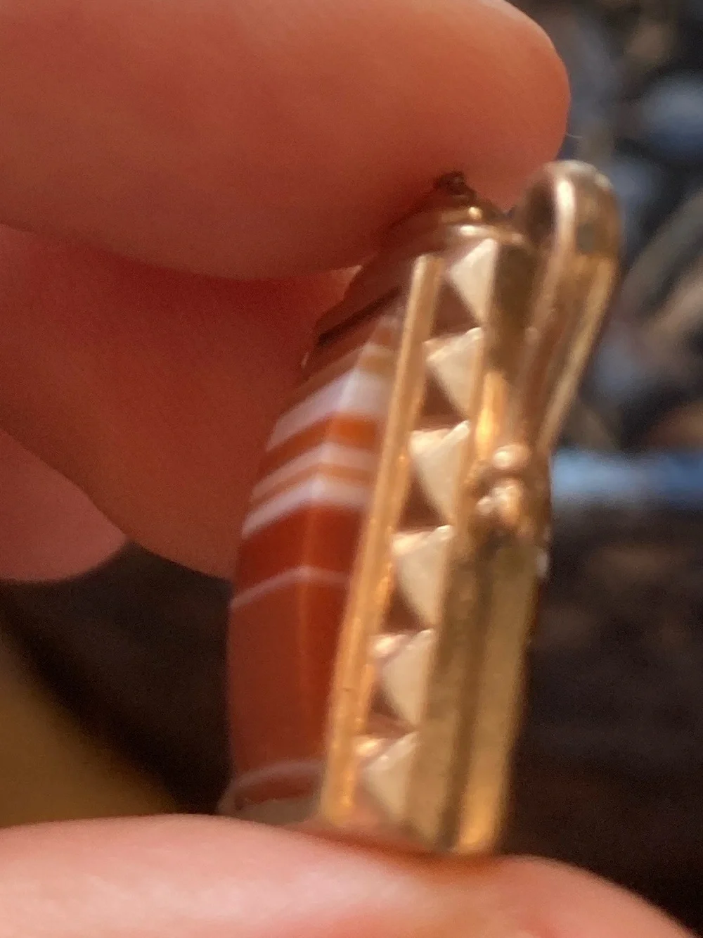 Antique Victorian Double-Sided Banded Agate Gold-Filled Dangling Charm